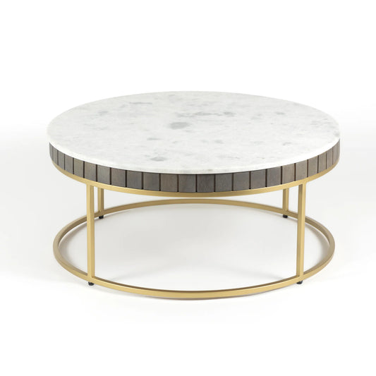 Furneezy Piano Real Marble Round Coffee Table - Ash Grey