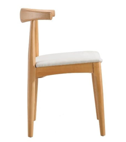 Furneezy Solid Acacia  Wood Set of 2 Dining Chairs with Backrest & Cushion Seat | W55.1 x D50.1 x H76.9 CM (Natural & Beige)