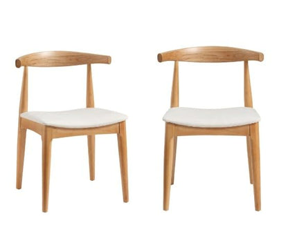 Furneezy Solid Acacia  Wood Set of 2 Dining Chairs with Backrest & Cushion Seat | W55.1 x D50.1 x H76.9 CM (Natural & Beige)