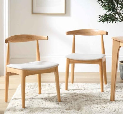 Furneezy Solid Acacia  Wood Set of 2 Dining Chairs with Backrest & Cushion Seat | W55.1 x D50.1 x H76.9 CM (Natural & Beige)