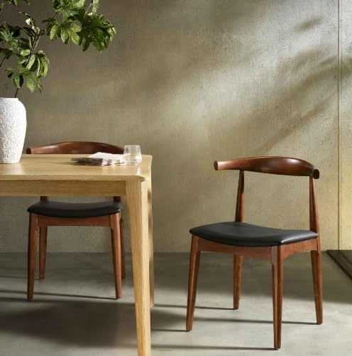 Furneezy Solid Acacia  Wood Set of 2 Dining Chairs with Backrest & Cushion Seat | W55.1 x D50.1 x H76.9 CM (Natural & Beige)