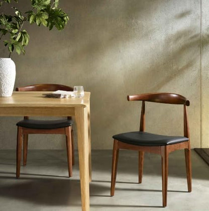 Furneezy Solid Acacia  Wood Set of 2 Dining Chairs with Backrest & Cushion Seat | W55.1 x D50.1 x H76.9 CM (Natural & Beige)