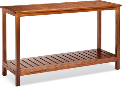 Furneezy Solid Wood Outdoor Console Table, 2-Shelf Wooden Outdoor Accent Plant Table Multifunctional Buffet Bar Storage Organizer for Indoor Patio Porch and Entryway (Gray)