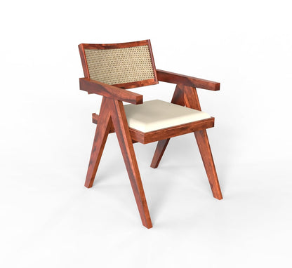 Epoxy Marble Top Finish Six-Seater Dining Table with Cane Cushioned Chair(Foldable)