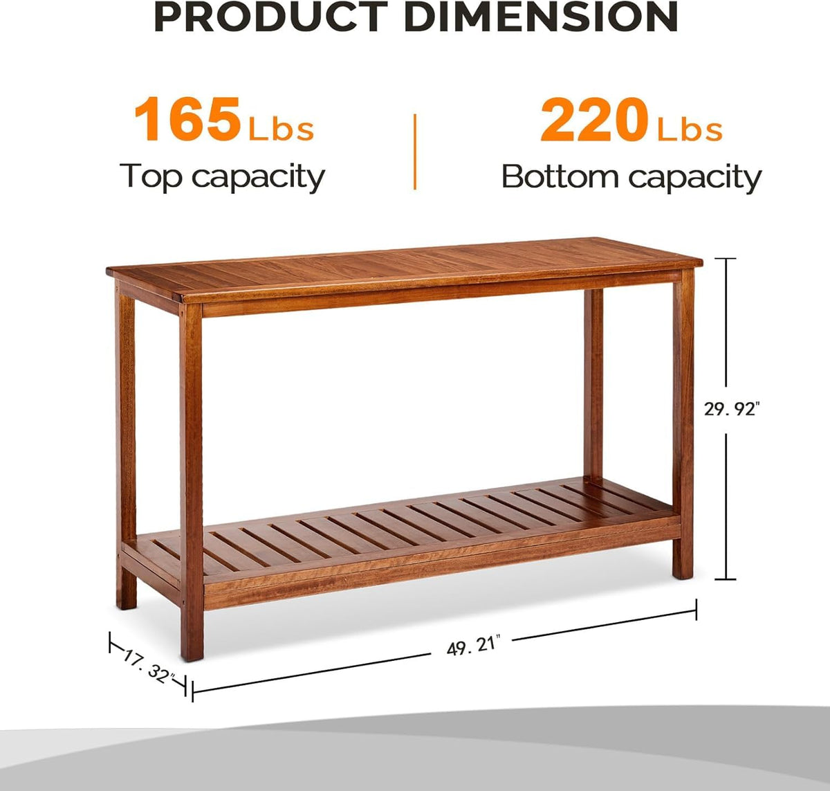 Furneezy Solid Wood Outdoor Console Table, 2-Shelf Wooden Outdoor Accent Plant Table Multifunctional Buffet Bar Storage Organizer for Indoor Patio Porch and Entryway (Gray)