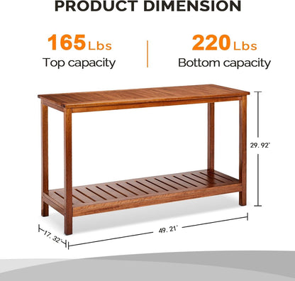 Furneezy Solid Wood Outdoor Console Table, 2-Shelf Wooden Outdoor Accent Plant Table Multifunctional Buffet Bar Storage Organizer for Indoor Patio Porch and Entryway (Gray)