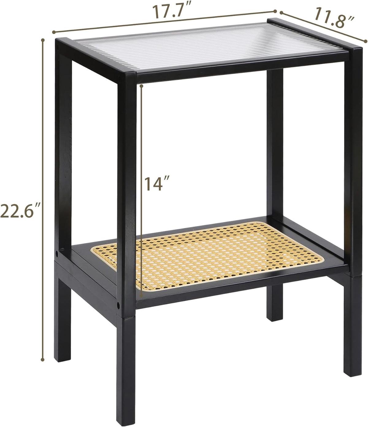 Furneezy 2-Tier Bamboo Side Table, Modern Glasstop Rattan Side Table, Mid Century Wood Sofa-Side End Tables for Living Room, Bedroom Night Stand (Honey)
