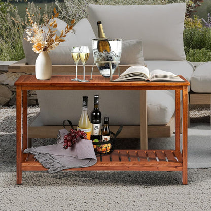 Furneezy Solid Wood Outdoor Console Table, 2-Shelf Wooden Outdoor Accent Plant Table Multifunctional Buffet Bar Storage Organizer for Indoor Patio Porch and Entryway (Gray)