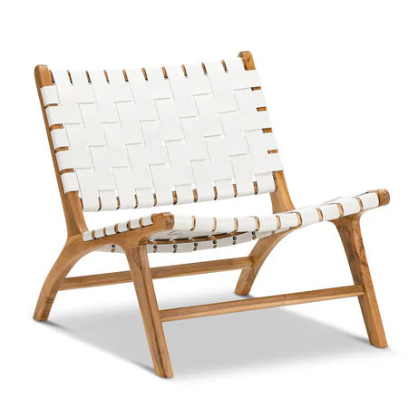 Woven Leather Lounge Chair, Black, Solid Wood Frame, Mid-Century Modern Style, Low Profile Accent Chair (Honey Natural)