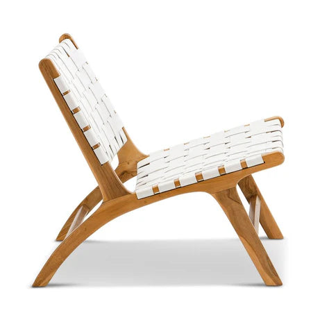 Woven Leather Lounge Chair, Black, Solid Wood Frame, Mid-Century Modern Style, Low Profile Accent Chair (Honey Natural)
