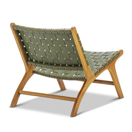 Woven Leather Lounge Chair, Black, Solid Wood Frame, Mid-Century Modern Style, Low Profile Accent Chair (Honey Natural)