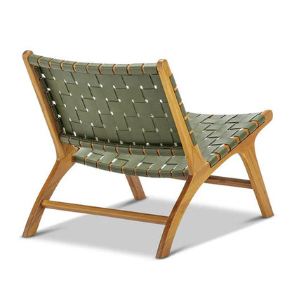 Woven Leather Lounge Chair, Black, Solid Wood Frame, Mid-Century Modern Style, Low Profile Accent Chair (Honey Natural)