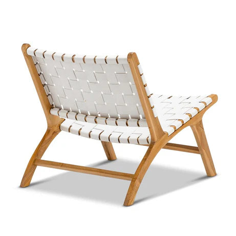 Woven Leather Lounge Chair, Black, Solid Wood Frame, Mid-Century Modern Style, Low Profile Accent Chair (Honey Natural)