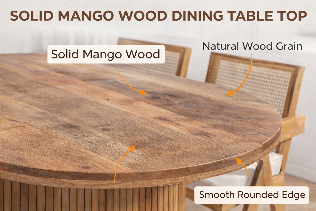Furneezy Modern Wooden Dining Set, Oval Table with Cane Back Chairs, |Natural Finish,| 6-Seater Madeline Oval Dining Table with Slat Flat Legs with 6 Rattan Mango Wood Chairs