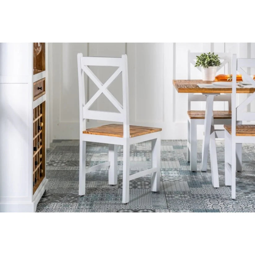 Furneezy Rustic Farmhouse Dining Table, White and Natural Brown