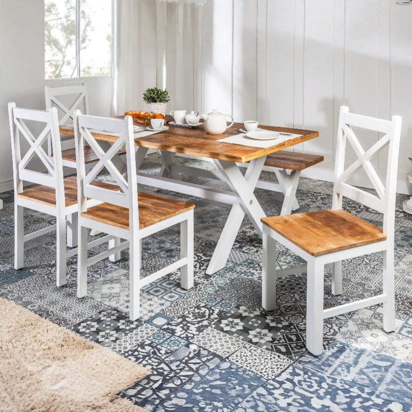 Furneezy Rustic Farmhouse Dining Table, White and Natural Brown