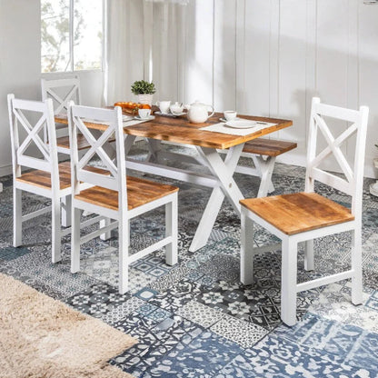 Furneezy Rustic Farmhouse Dining Table, White and Natural Brown