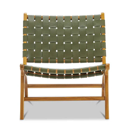 Woven Leather Lounge Chair, Black, Solid Wood Frame, Mid-Century Modern Style, Low Profile Accent Chair (Honey Natural)