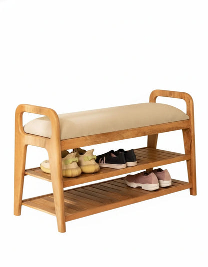 Furneezy Modern Wooden Shoe Rack Bench with Padded Seat – 2-Tier Entryway Organizer & Storage Bench