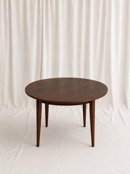 Furneezy Round Dining Table Set with 4 Cane Back Chairs, Solid Wood, Upholstered Seat, Mid-Century Style, 5-Piece