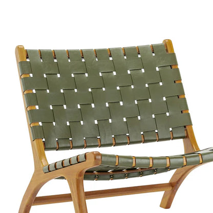 Woven Leather Lounge Chair, Black, Solid Wood Frame, Mid-Century Modern Style, Low Profile Accent Chair (Honey Natural)