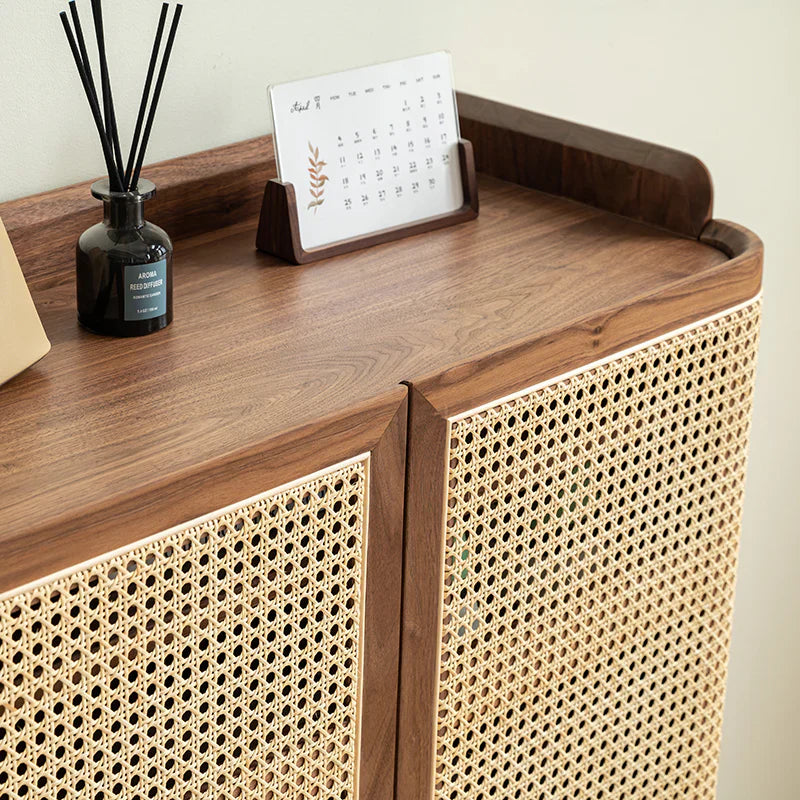 Furneezy Rattan Weave Shoe Rack Open Down Shelf | Sheesham Wood | Made On Order