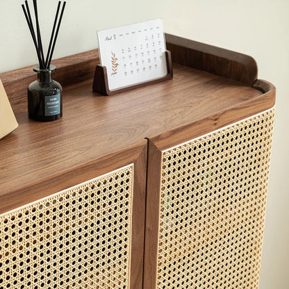 Furneezy Rattan Weave Shoe Rack Open Down Shelf | Sheesham Wood | Made On Order