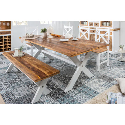 Furneezy Rustic Farmhouse Dining Table, White and Natural Brown