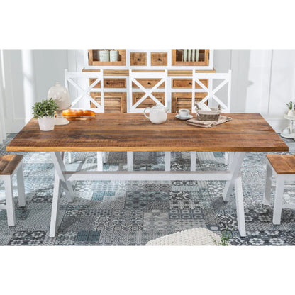 Furneezy Rustic Farmhouse Dining Table, White and Natural Brown