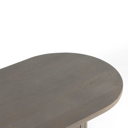 Furneezy Piano Mango Wood Oval Coffee Table - Ash Grey