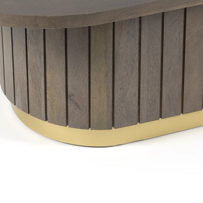 Furneezy Piano Mango Wood Oval Coffee Table - Ash Grey