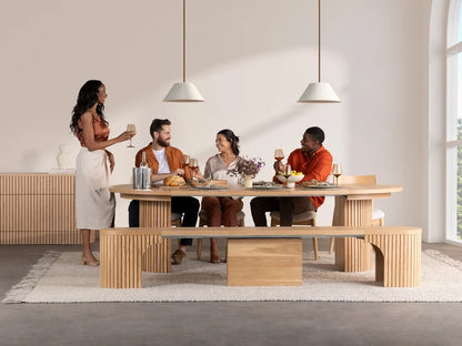 Furneezy Round Extendable Dining Table Set In Solid Oak wood