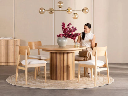 Furneezy Round Extendable Dining Table Set In Solid Oak wood